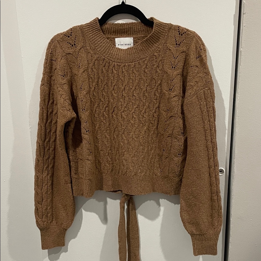 Pink Rose Tan Cable Knit Sweater